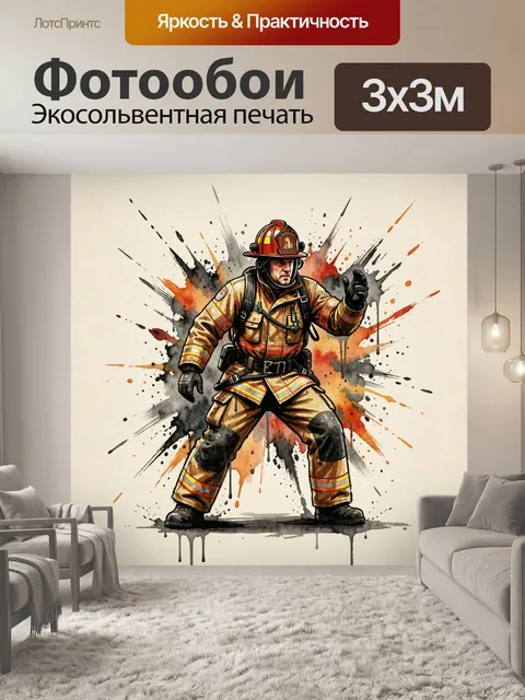 Фотообои Пожарный в динамичной акварели
