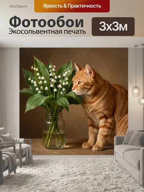 Фотообои Рыжий кот с ландышами