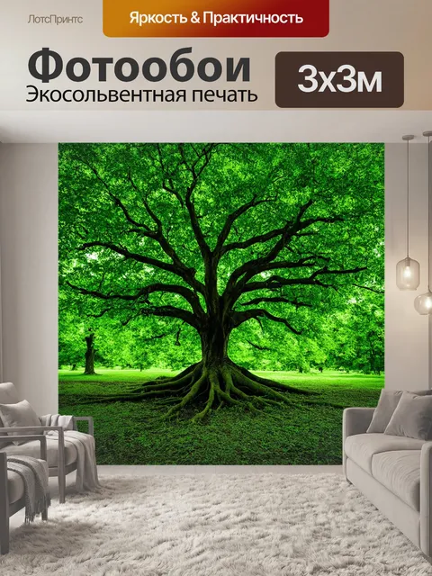 Фотообои в заповеднике, утопающем в зелени, стоит дерево с громадной листвой, словно целый мир на ветвях