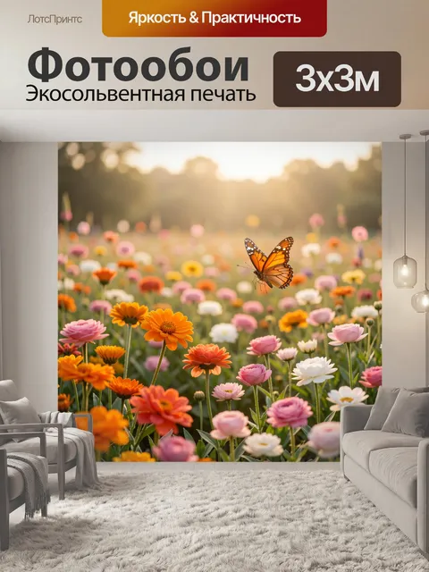 Фотообои Полевой цветочный сад с яркими оранжевыми