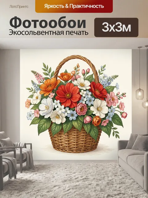 Фотообои Корзина с полевыми цветами