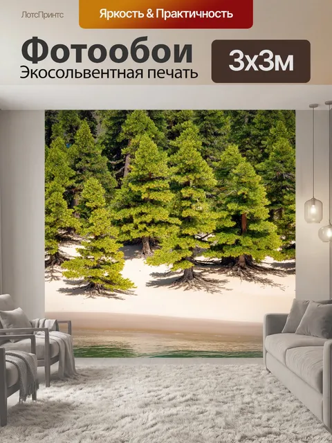Фотообои лес на берегу моря с песчаными дюнами и соснами, растущими у воды