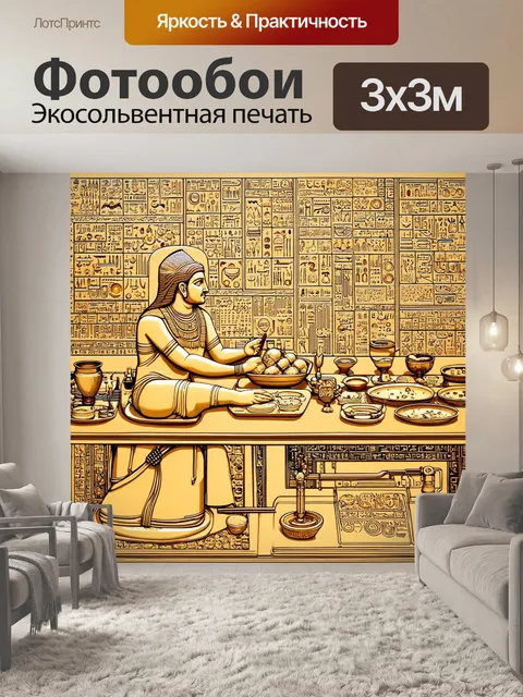 Фотообои египет в стиле однострочный рисунок, показывающие работу золотых мастеров в мастерской