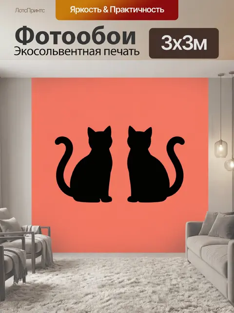 Фотообои Два чёрных кота на коралловом фоне