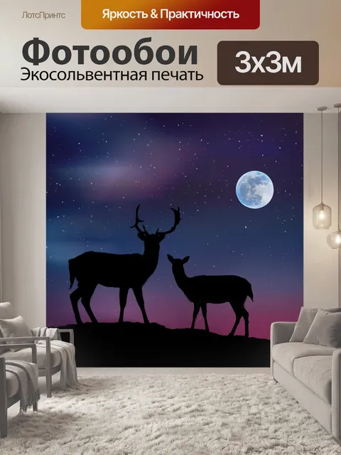 Фотообои Силуэт оленя Аврора небо