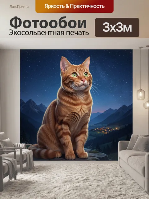 Фотообои Рыжий кот под звездным небом