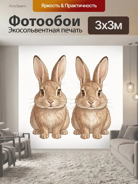 Фотообои Пара милых кроликов на белом