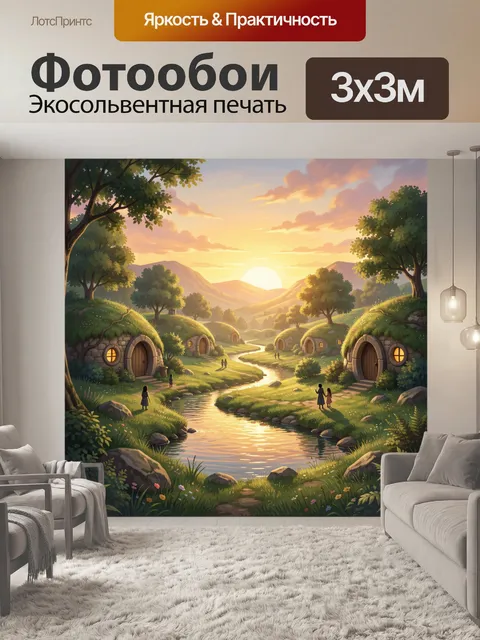 Фотообои Лесная долина у реки на закате