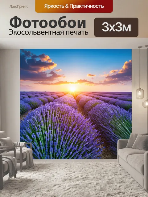 Фотообои представляющий собой большое поле лаванды на закате