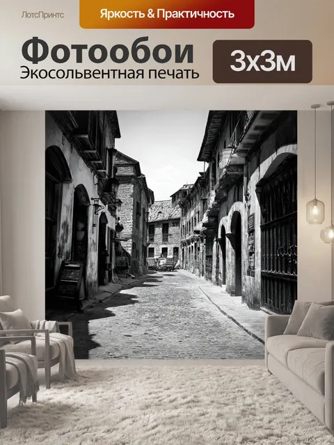 Фотообои черно-белый, показывающие старинные улицы городов с уникальной архитектурой и атмосферой