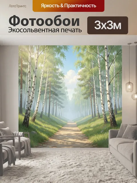 Фотообои Березовая роща с лесной тропой
