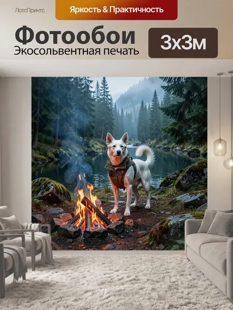 Фотообои Белая собака у костра