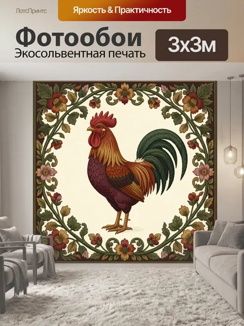 Фотообои Петух в цветочном венке