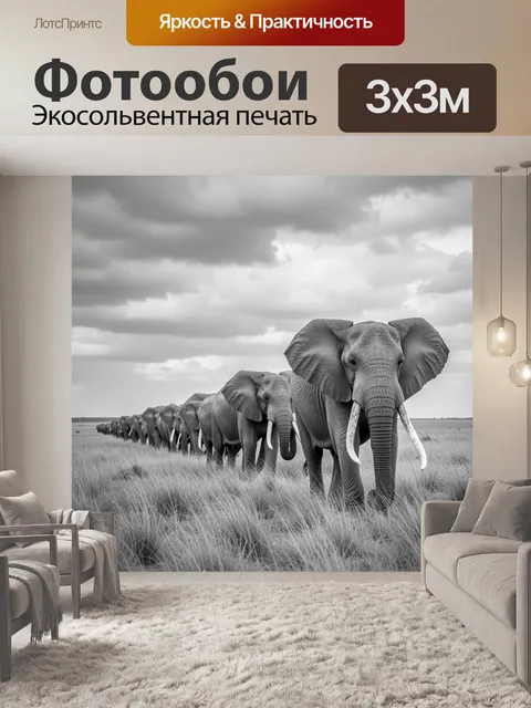 Фотообои Стадо слонов в саванне
