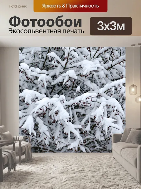 Фотообои Снег покрывает Кусты