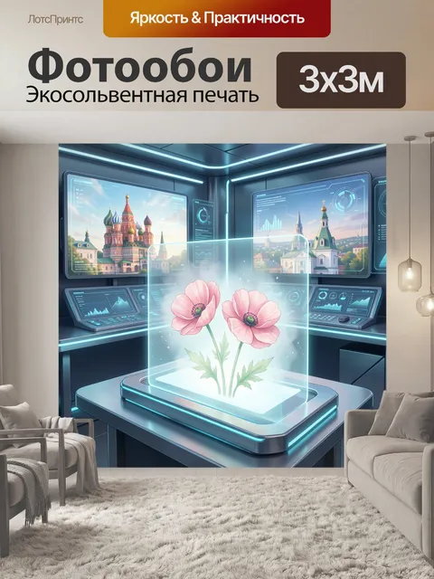 Фотообои Голографические маки в футуристической лаборатории