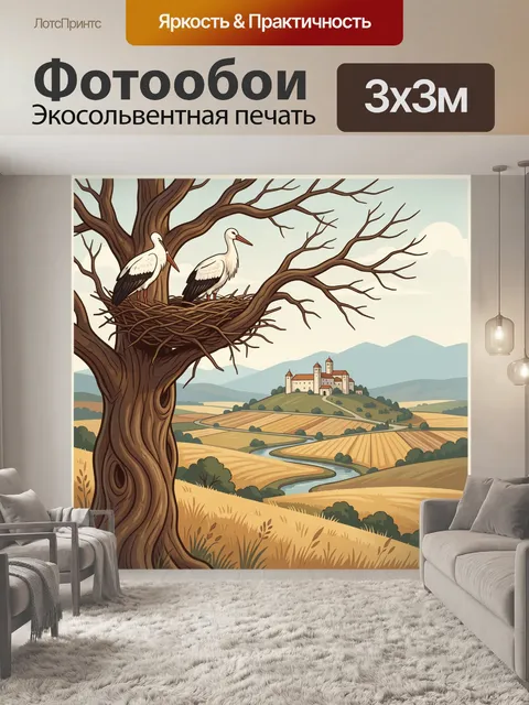 Фотообои Аисты в гнезде на дереве