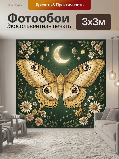 Фотообои Ночная бабочка под луной