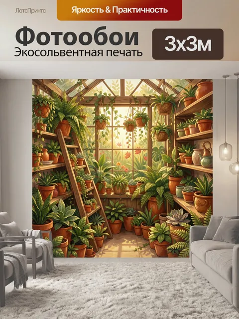 Фотообои Уютная оранжерея с комнатными растениями