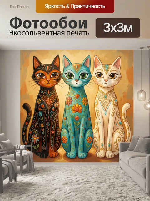 Фотообои Три декоративные кошки с узорами