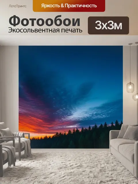 Фотообои закатное небо над лесом