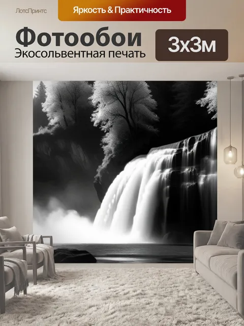Фотообои пейзаж с водопад чернобелый