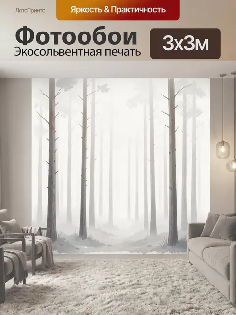 Фотообои Туманный лес с высокими соснами