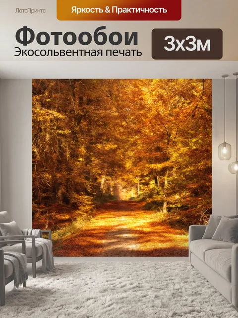 Фотообои Лесная дорога в осеннем солнечном свете