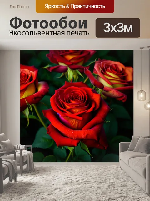 Фотообои розы в стиле тонализм, использование теплого контрастного освещения для создания художественного эффекта