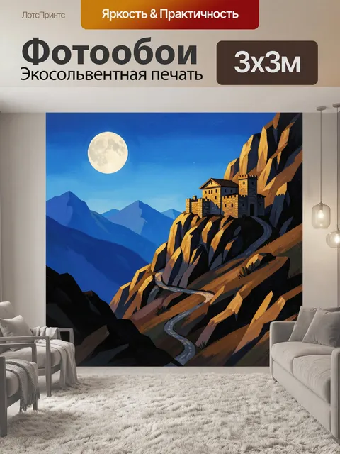 Фотообои Луна над горной крепостью