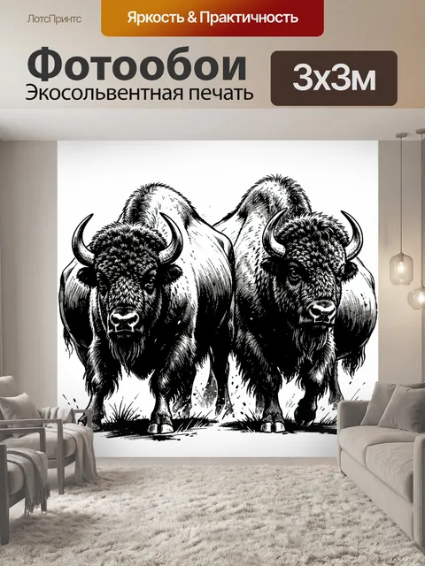 Фотообои Два бизона в черно-белом стиле