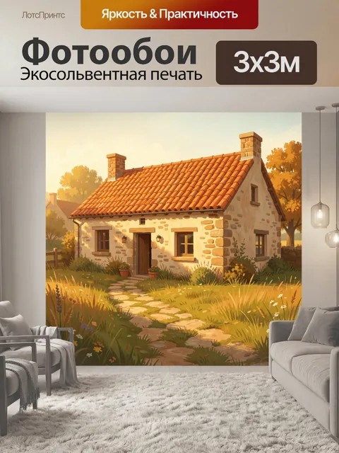 Фотообои Сельский дом у тропинки в саду