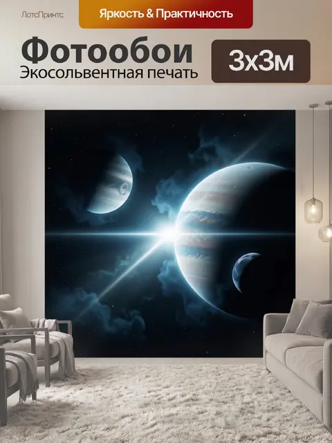 Фотообои Космос с планетами и звездой