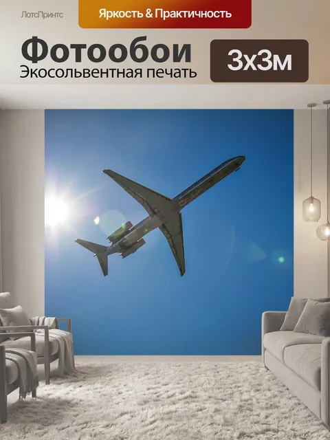 Фотообои Реактивный самолет в небо с солнцем