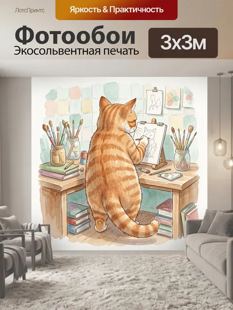 Фотообои Кот рисует в мастерской