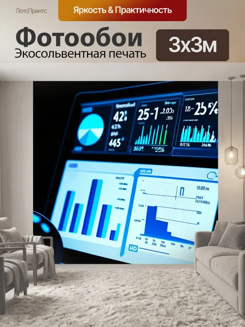 Фотообои изображение панели приборов медицинского устройства с цифровыми показателями и графиками состояния здоровья