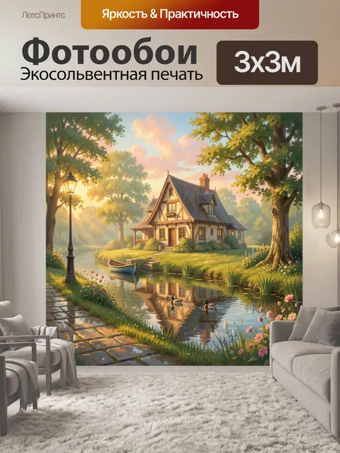 Фотообои Сказочный домик у реки