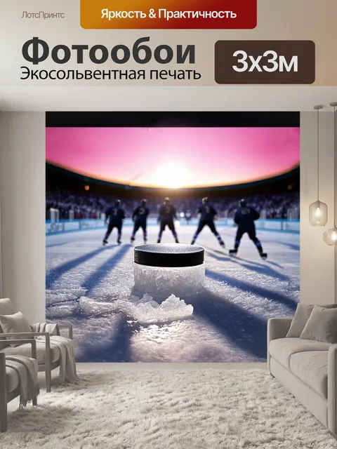 Фотообои замерзшее хоккейное поле, на котором только что началась игра