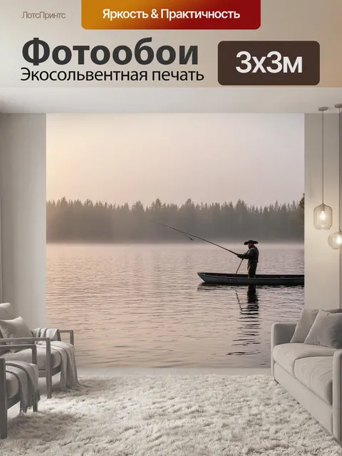Фотообои озеро с рыбаками: утренний туман и тишина водной поверхности