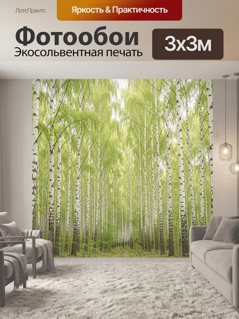 Фотообои Березовая роща с зеленой листвой