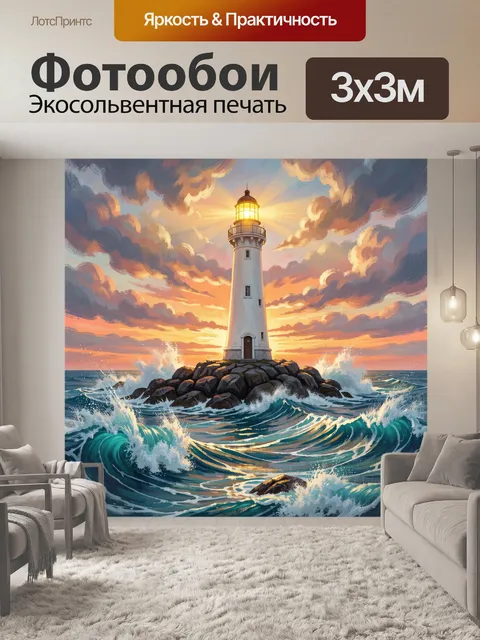 Фотообои Маяк на скалах у моря