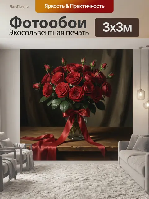 Фотообои Букет красных роз в вазе