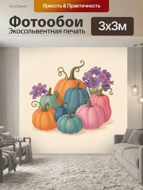 Фотообои Тыквы с цветами и нежными оттенками