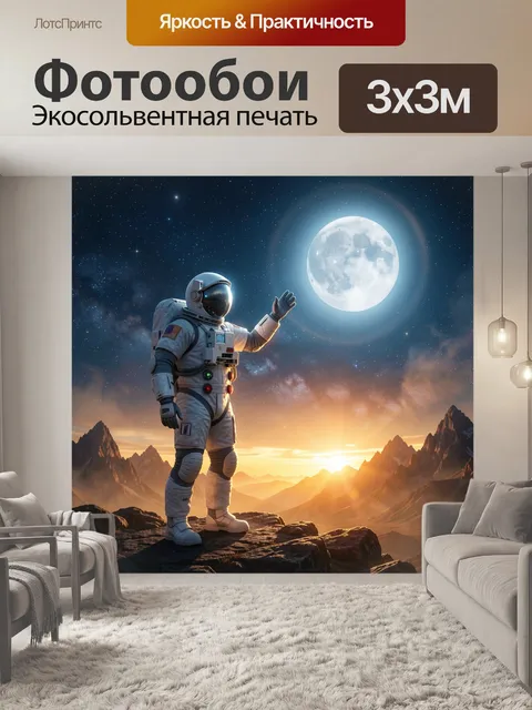 Фотообои Астронавт под луной в горах
