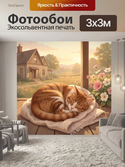 Фотообои Спящий кот у окна в доме