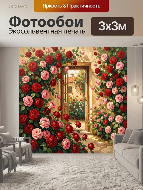 Фотообои Розовый сад у открытой двери