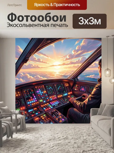 Фотообои Пилот в кабине над облаками