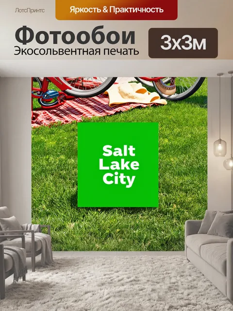 Фотообои зеленая площадь в центре солт-лейк-сити с арендуемыми велосипедами и пикниками на траве