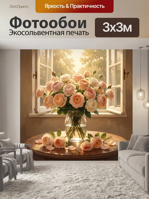 Фотообои Нежные розы у окна