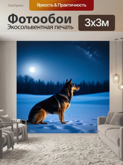 Фотообои одинокая собака на фоне зимнего ночного неба